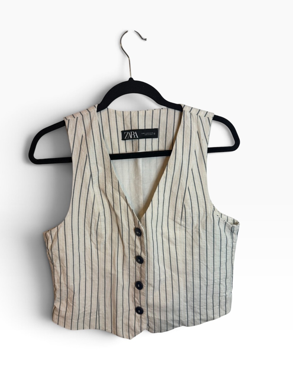 Zara Cream and Navy Pinstripe Cotton Vest